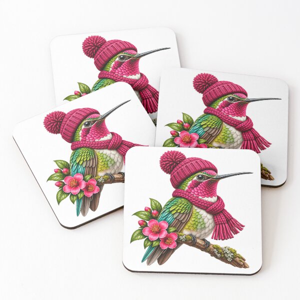 Item preview, Cute Hummingbird Wearing Pink Beanie Funny Bird Lover Cozy Winter Nature designed and sold by 76Valeria.