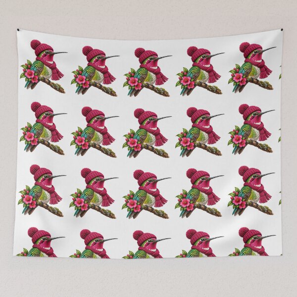 Item preview, Cute Hummingbird Wearing Pink Beanie Funny Bird Lover Cozy Winter Nature designed and sold by 76Valeria.