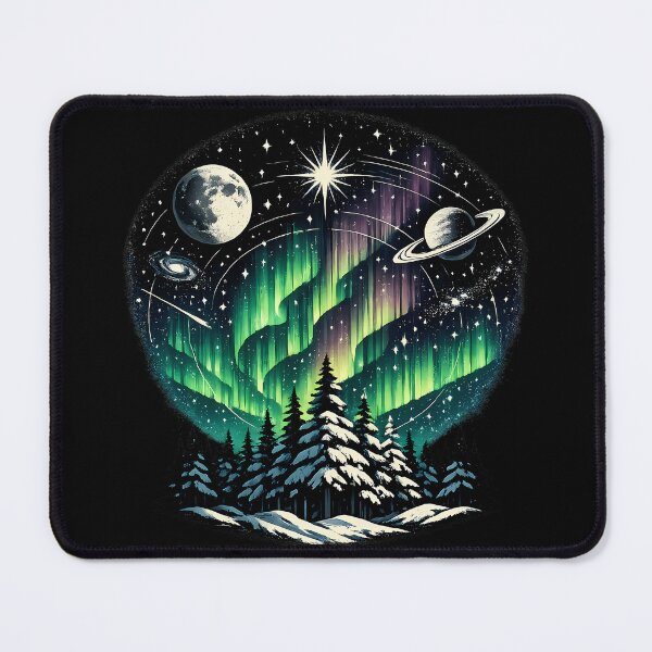 Item preview, Northern lights over snow-covered pines designed and sold by Daily Quirk.