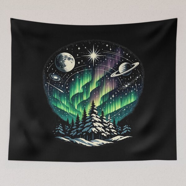 Item preview, Northern lights over snow-covered pines designed and sold by Daily Quirk.
