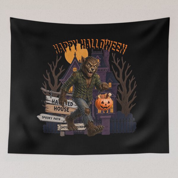 Item preview, Werewolf Trick or Treat – Funny Happy Halloween Monster Art designed and sold by Classic Chaos Creations.