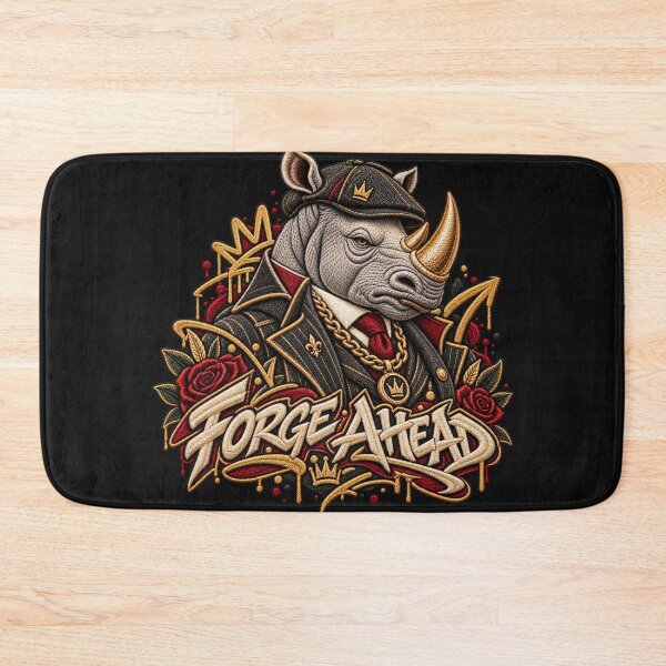 Item preview, Urban Gangster Rhino “Forge Ahead” Graffiti Embroidery Motivational Streetwear Art designed and sold by Emoji Emblems.