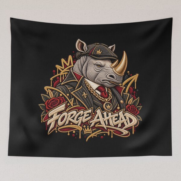 Item preview, Urban Gangster Rhino “Forge Ahead” Graffiti Embroidery Motivational Streetwear Art designed and sold by Emoji Emblems.