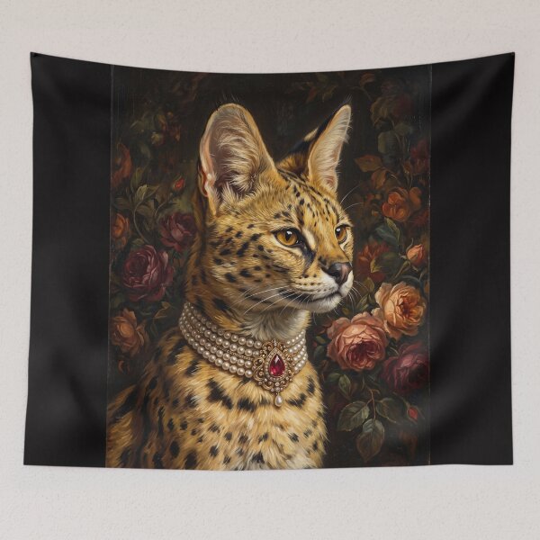 Item preview, Regal Serval Cat Portrait with Ruby Pendant designed and sold by Real Beast Art.