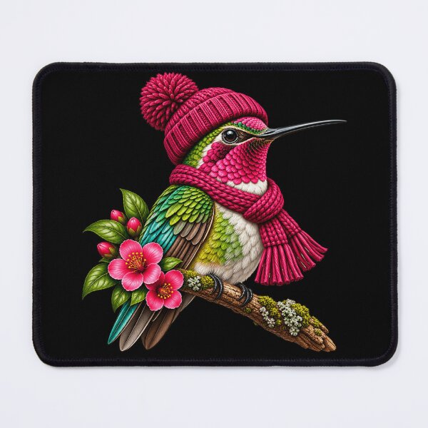 Item preview, Cute Hummingbird Wearing Pink Beanie Funny Bird Lover Cozy Winter Nature designed and sold by 76Valeria.