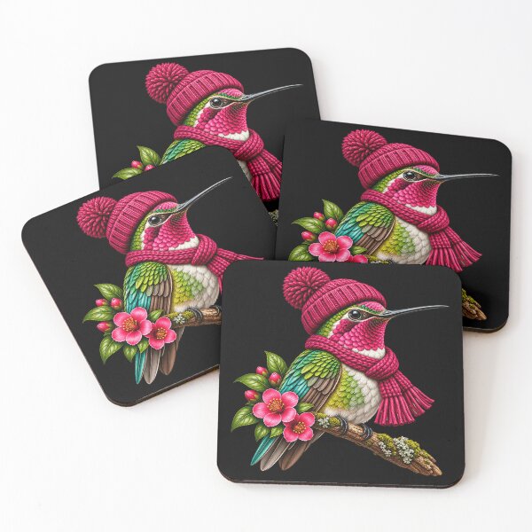 Item preview, Cute Hummingbird Wearing Pink Beanie Funny Bird Lover Cozy Winter Nature designed and sold by 76Valeria.