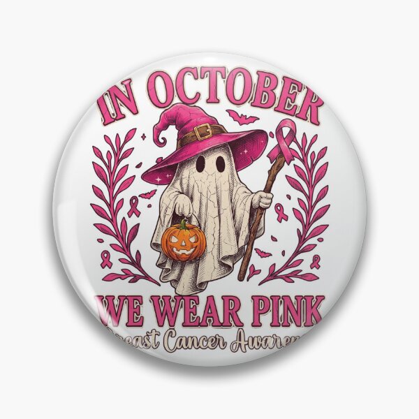 Item preview, In October We Wear Pink Ghost Witch Breast Cancer Halloween designed and sold by DYAFLK.