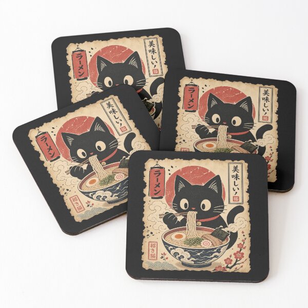 Item preview, Vintage Japanese Cat Eating Ramen designed and sold by NaniLoom.