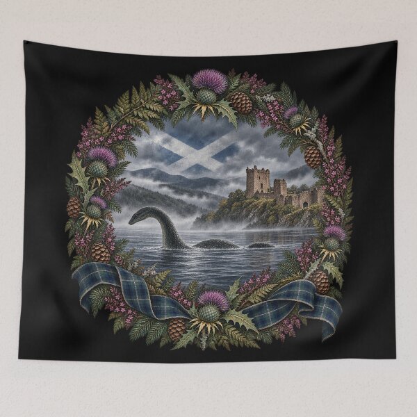 Item preview, Loch Ness Monster Urquhart Castle Scottish Heritage Wreath designed and sold by ArcanePrintsxo.