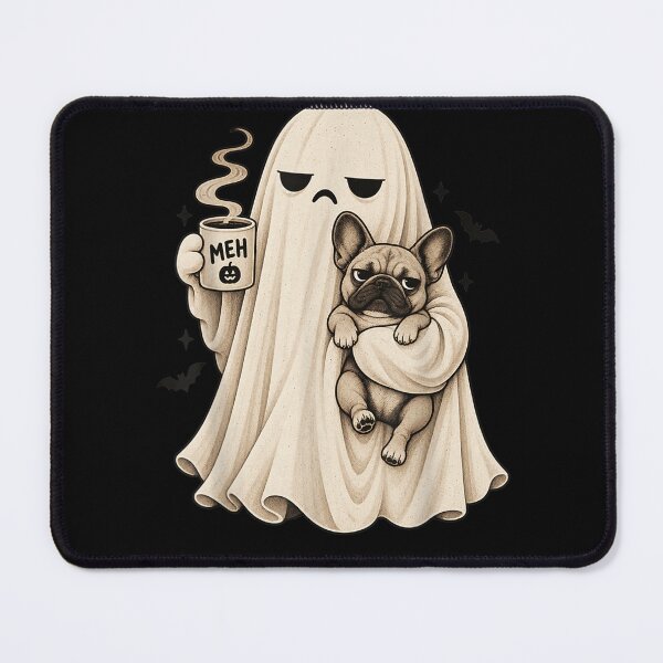 Item preview, Grumpy Ghost French Bulldog Holding Coffee Spooky Design designed and sold by leevekaArt.