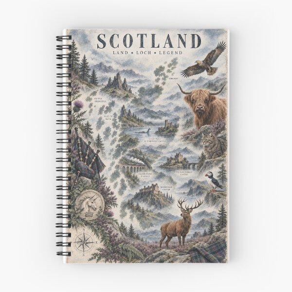 Item preview, Scotland Illustrated Map Highland Castles Wildlife Heritage Poster designed and sold by ArcanePrintsxo.