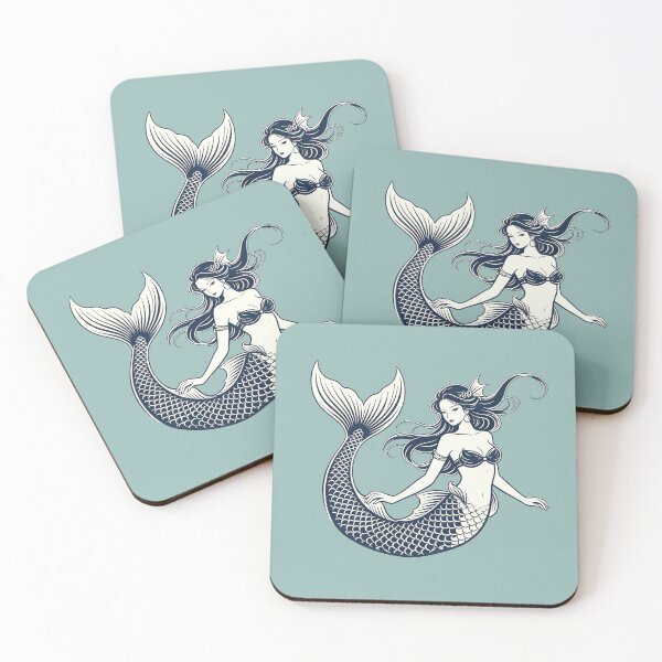 Item preview, Elegant mermaid in navy blue engraved style designed and sold by mixoubraw.