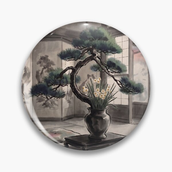 Item preview, Sumi-e Pine Narcissus Ikebana Art designed and sold by conohitoAI-ArtGallery.