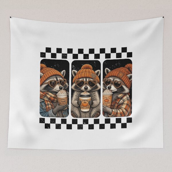 Item preview, Autumn Pumpkin Spice Raccoon Trio designed and sold by Trendvia .