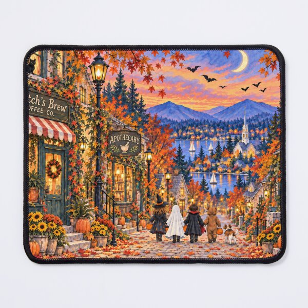 Item preview, Cozy Halloween Village Autumn Small Town Trick or Treat Moonlit Street Folk Art designed and sold by SezzyDesigns.