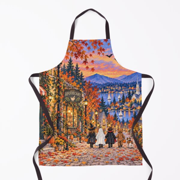 Item preview, Cozy Halloween Village Autumn Small Town Trick or Treat Moonlit Street Folk Art designed and sold by SezzyDesigns.