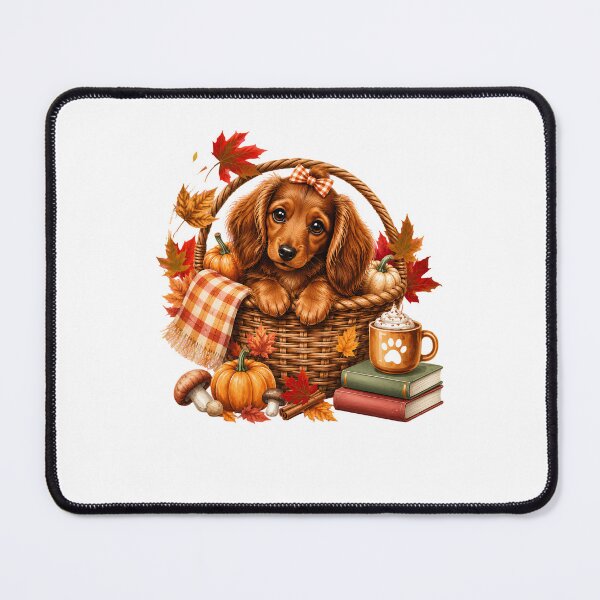 Item preview, Cozy Fall Dachshund Puppy Basket Autumn Pumpkins Books designed and sold by DYAFLK.