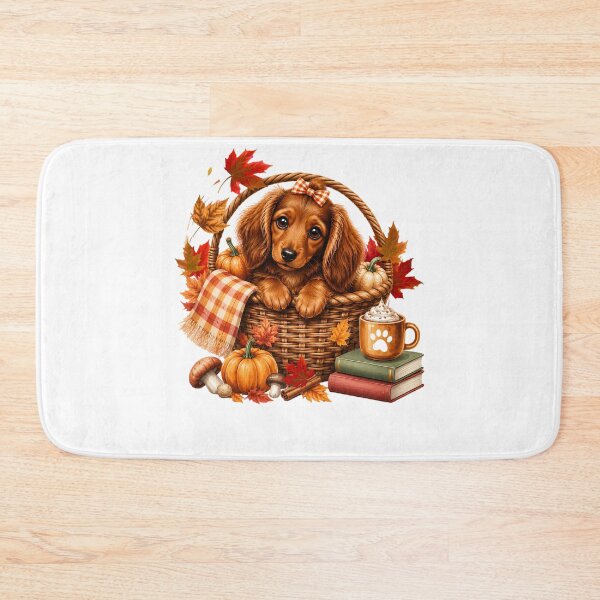 Item preview, Cozy Fall Dachshund Puppy Basket Autumn Pumpkins Books designed and sold by DYAFLK.