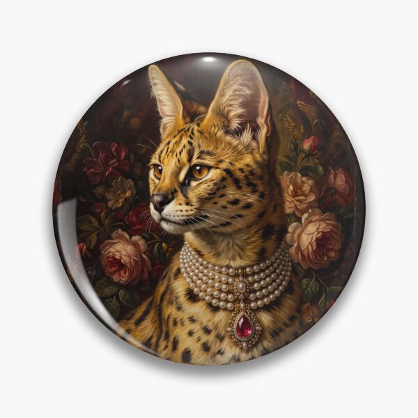 Item preview, Regal Serval Cat Portrait with Pearl Necklace designed and sold by Real Beast Art.