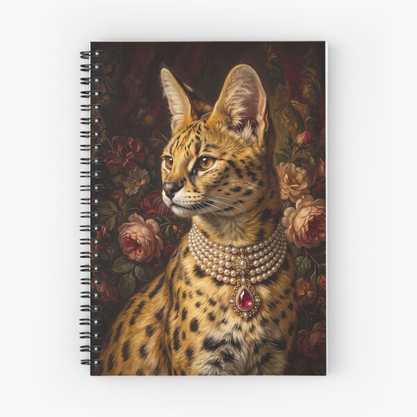 Item preview, Regal Serval Cat Portrait with Pearl Necklace designed and sold by Real Beast Art.