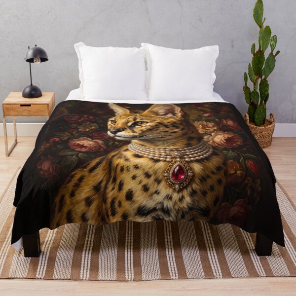 Item preview, Regal Serval Cat Portrait with Pearl Necklace designed and sold by Real Beast Art.