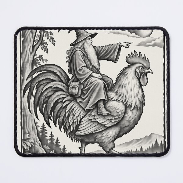 Item preview, Medieval Wizard Rooster Rider, Vintage Woodcut Fantasy Art designed and sold by AmiGraph.