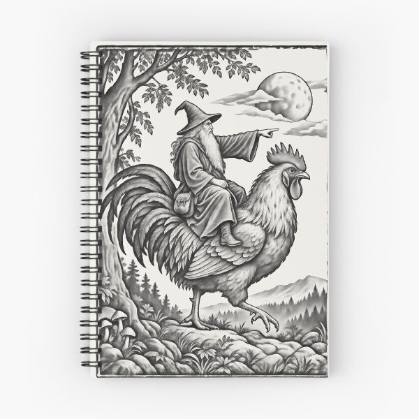 Item preview, Medieval Wizard Rooster Rider, Vintage Woodcut Fantasy Art designed and sold by AmiGraph.