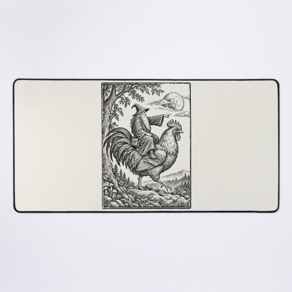 Item preview, Medieval Wizard Rooster Rider, Vintage Woodcut Fantasy Art designed and sold by AmiGraph.