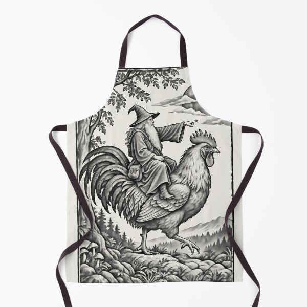 Item preview, Medieval Wizard Rooster Rider, Vintage Woodcut Fantasy Art designed and sold by AmiGraph.