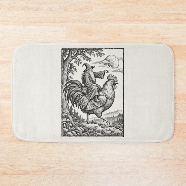 Item preview, Medieval Wizard Rooster Rider, Vintage Woodcut Fantasy Art designed and sold by AmiGraph.