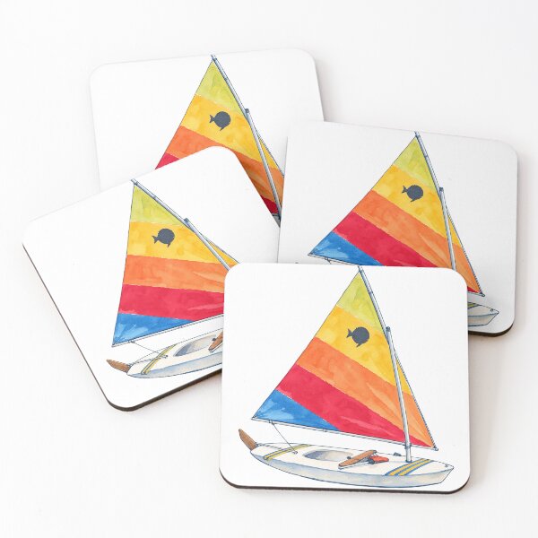 Item preview, Vintage Sunfish Sailboat with Rainbow Sail Watercolor designed and sold by saltyhydrangea.