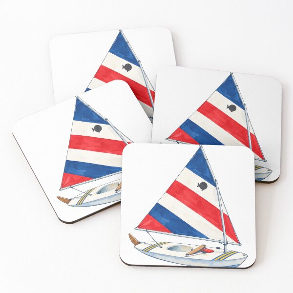Item preview, Classic Red White & Blue Sunfish Sailboat Watercolor designed and sold by saltyhydrangea.