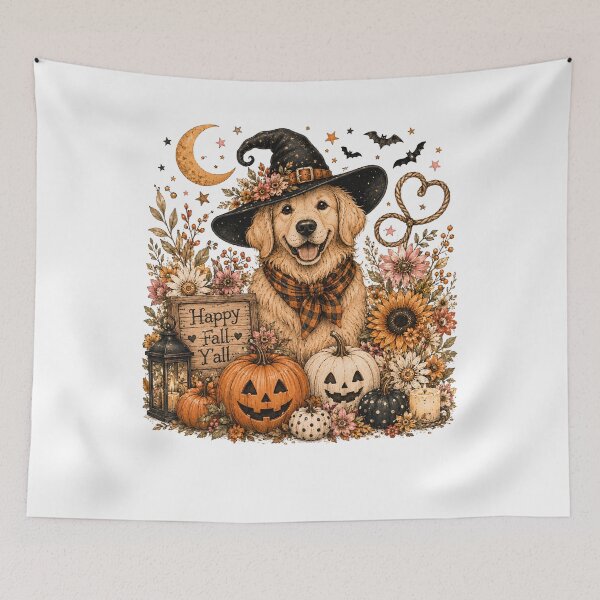 Item preview, Happy Fall Y’all Vintage Halloween Dog Witch Hat Golden Retriever designed and sold by DYAFLK.