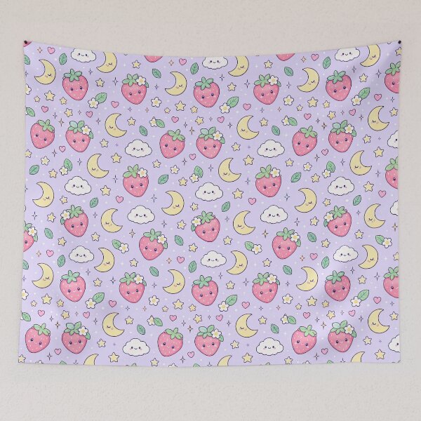 Item preview, Kawaii Moon Strawberry Pattern designed and sold by Soft Berry Studio.
