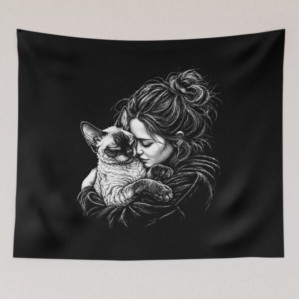 Item preview, Devon Rex Cat Cuddlling Girl  designed and sold by gunaone-design.