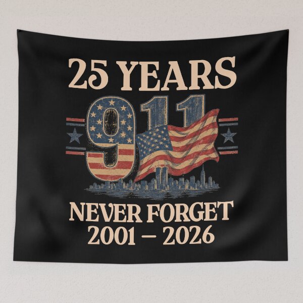 Item preview, 9/11 25 Years Never Forget Vintage American Flag Design designed and sold by ArtofDari.