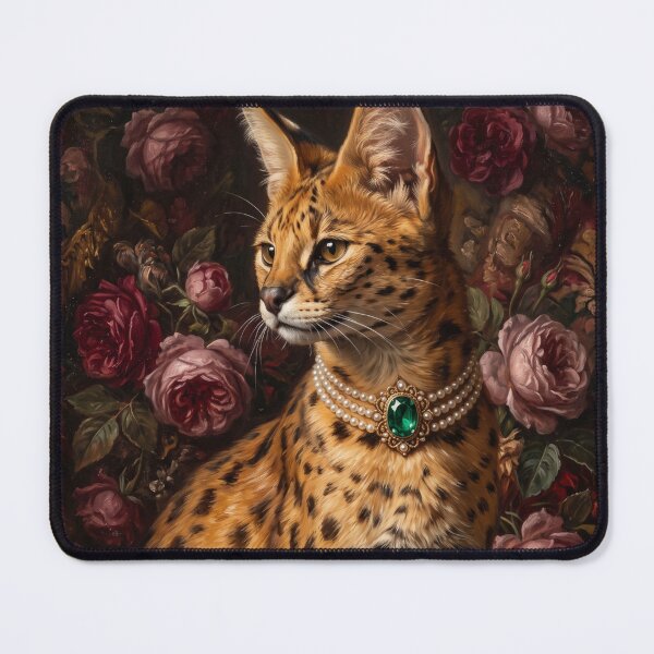 Item preview, Regal Serval Cat Portrait with Emerald Jewelry designed and sold by Real Beast Art.