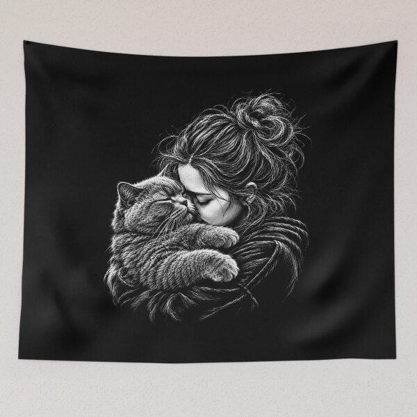 Item preview, British Shorthair Cat Hugging Woman designed and sold by gunaone-design.