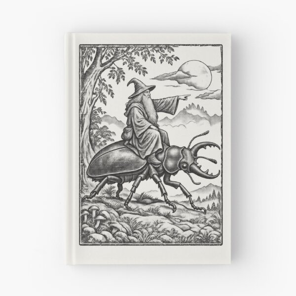 Item preview, Medieval Wizard Stag Beetle Rider, Vintage Woodcut Fantasy Art designed and sold by AmiGraph.