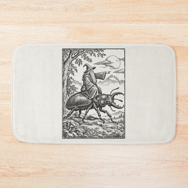 Item preview, Medieval Wizard Stag Beetle Rider, Vintage Woodcut Fantasy Art designed and sold by AmiGraph.