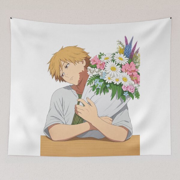 Item preview, Denji with flowers designed and sold by Migi-Desu.