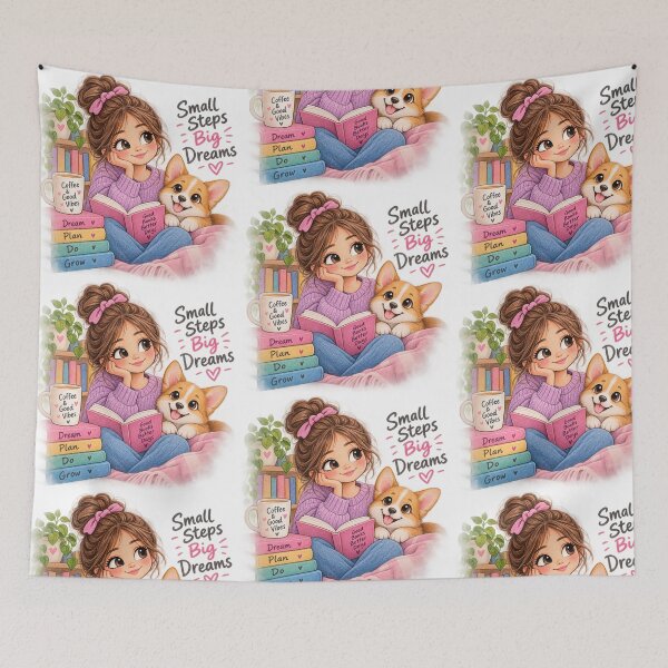 Item preview, Girl Reading With Cute Dog designed and sold by saly55887.