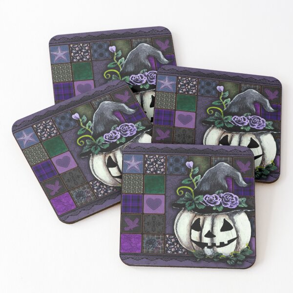 Item preview, Gothic Patchwork White Pumpkin – Witchy Autumn Quilt Art designed and sold by ArtistsAtticWI.