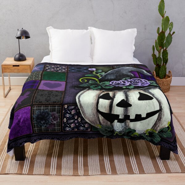 Item preview, Gothic Patchwork White Pumpkin – Witchy Autumn Quilt Art designed and sold by ArtistsAtticWI.