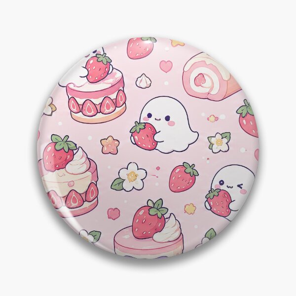 Item preview, Kawaii Ghost Strawberry Cake Pattern designed and sold by Soft Berry Studio.