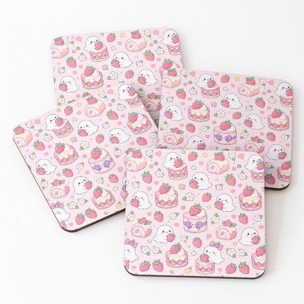 Item preview, Kawaii Ghost Strawberry Cake Pattern designed and sold by Soft Berry Studio.