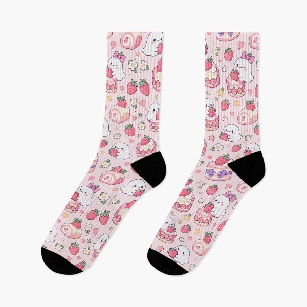 Item preview, Kawaii Ghost Strawberry Cake Pattern designed and sold by Soft Berry Studio.