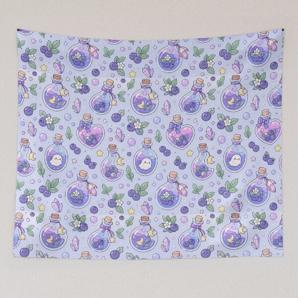 Item preview, Kawaii Magic Blueberry Potion Pattern designed and sold by Soft Berry Studio.