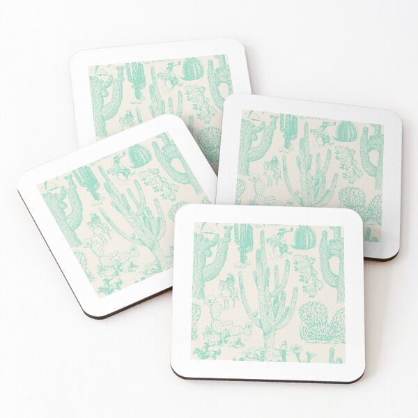 Item preview, Western Cactoile with Cowgirls in Oat White + Mint designed and sold by YesterdayColl.