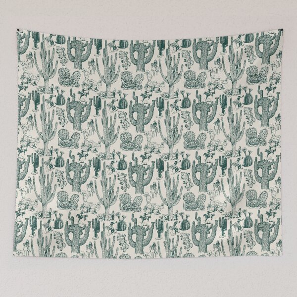 Item preview, Western Cactoile with Cowgirls in Cream + Holiday Green designed and sold by YesterdayColl.